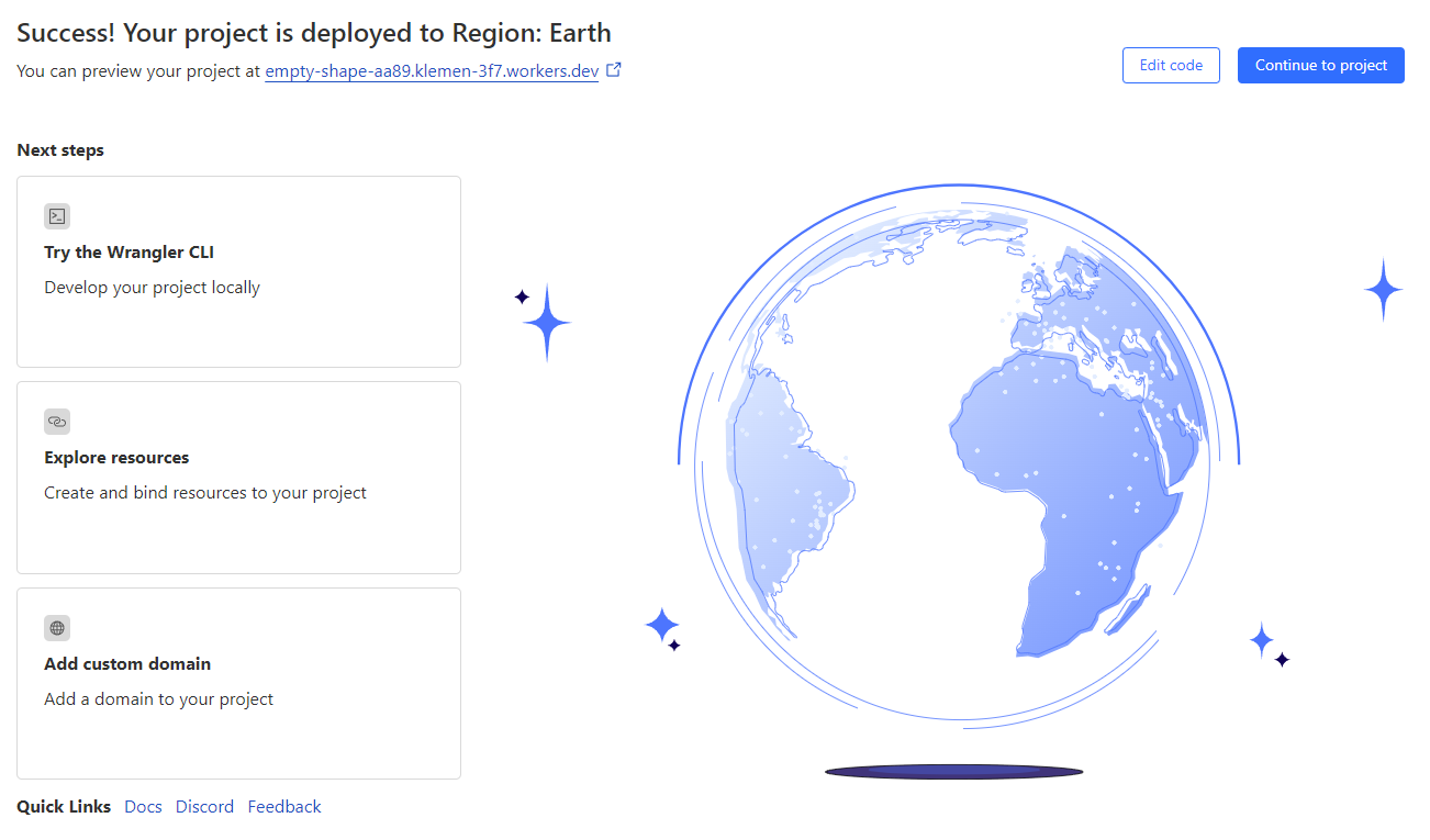 Screen showing result of successfully deploying the first Worker instance
