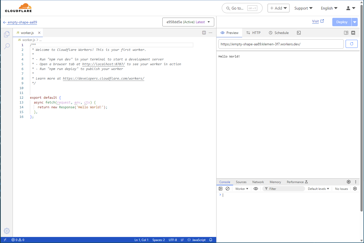 A Cloudflare Workers code editor in the Cloudflare Dashboard