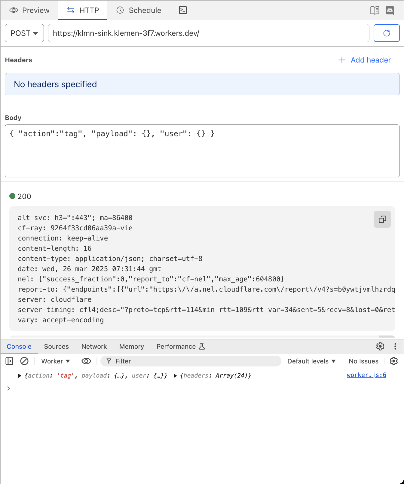 An illustration of how to test a POST request within the Worker Code Editor