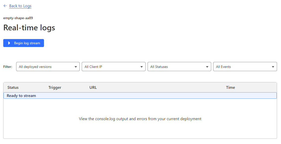 The realtime logs page in Cloudflare